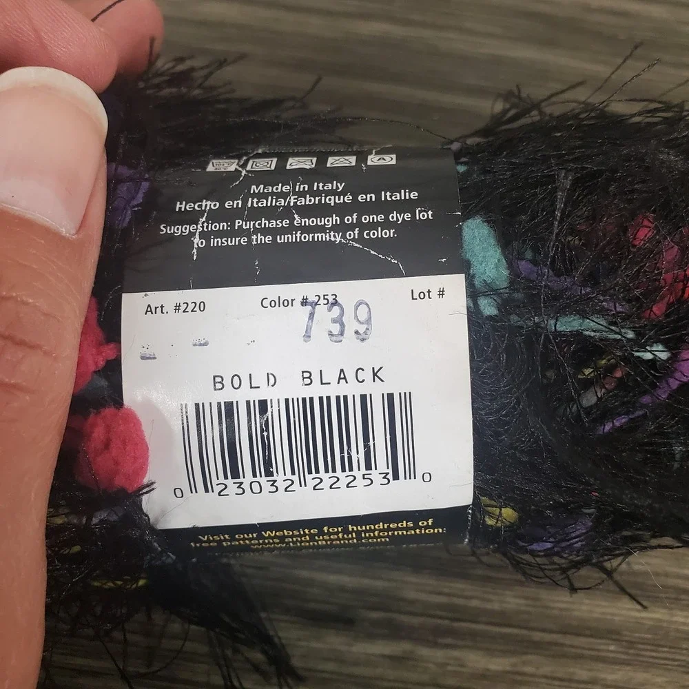 Lion Brand (2) Fancy Fur Eyelash Yarn 1.75 Oz. 39 Yds Bold Black, Brilliant Blue